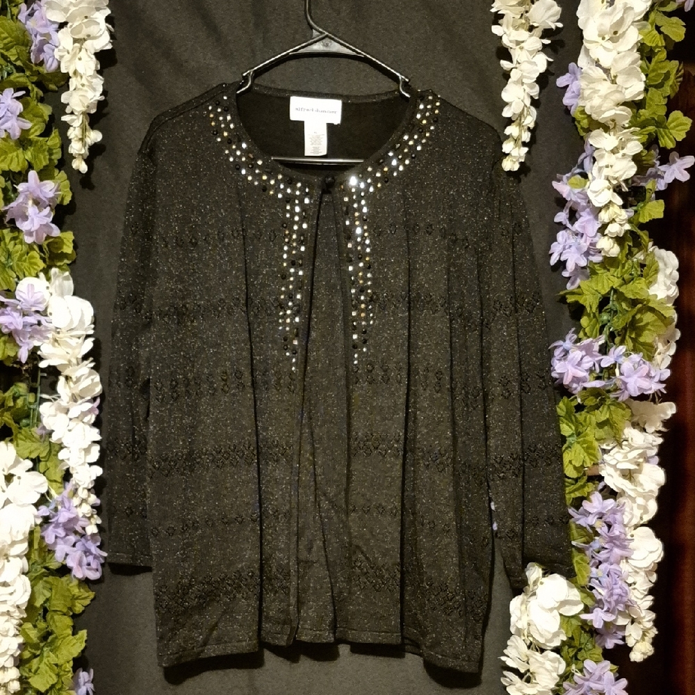 Alfred Dunner Black Cardigan with Embezzeled Detail
